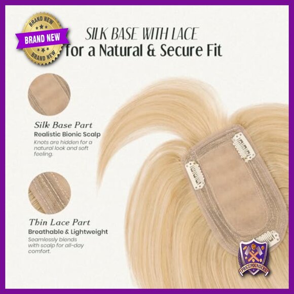 Human Hair Topper with Bangs Silk Base 150% Density 10 Inch main image 5
